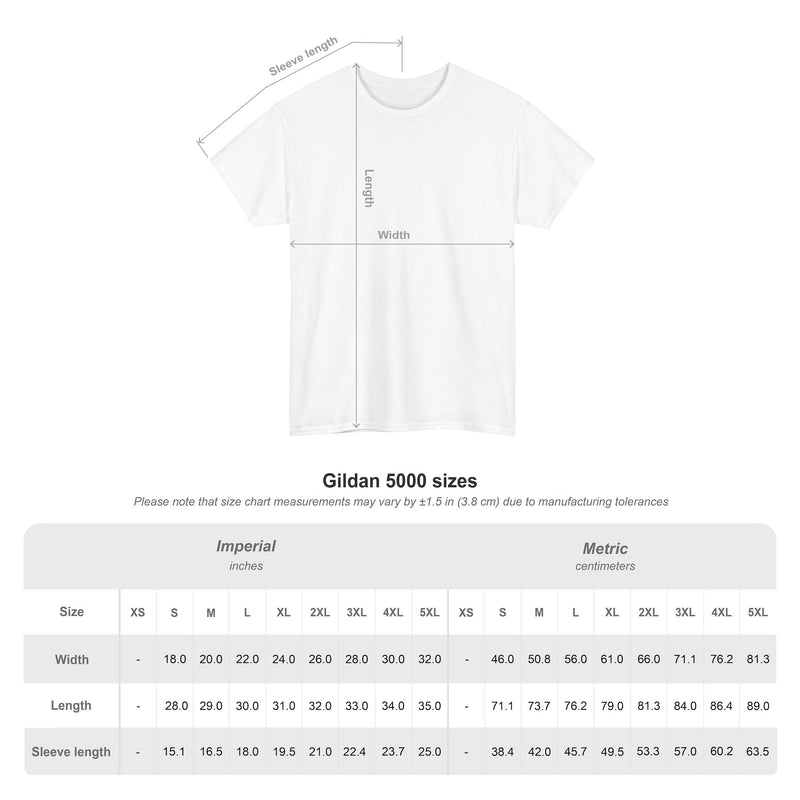 Size chart for World's Best Cat Mom T-Shirt